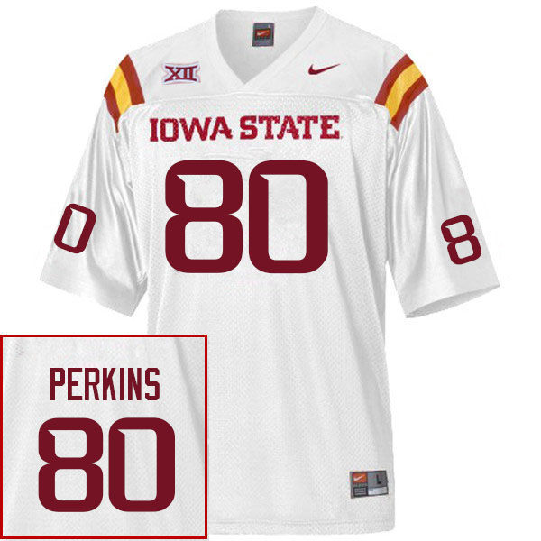 Men #80 Tyler Perkins Iowa State Cyclones College Football Jerseys Sale-White - Click Image to Close